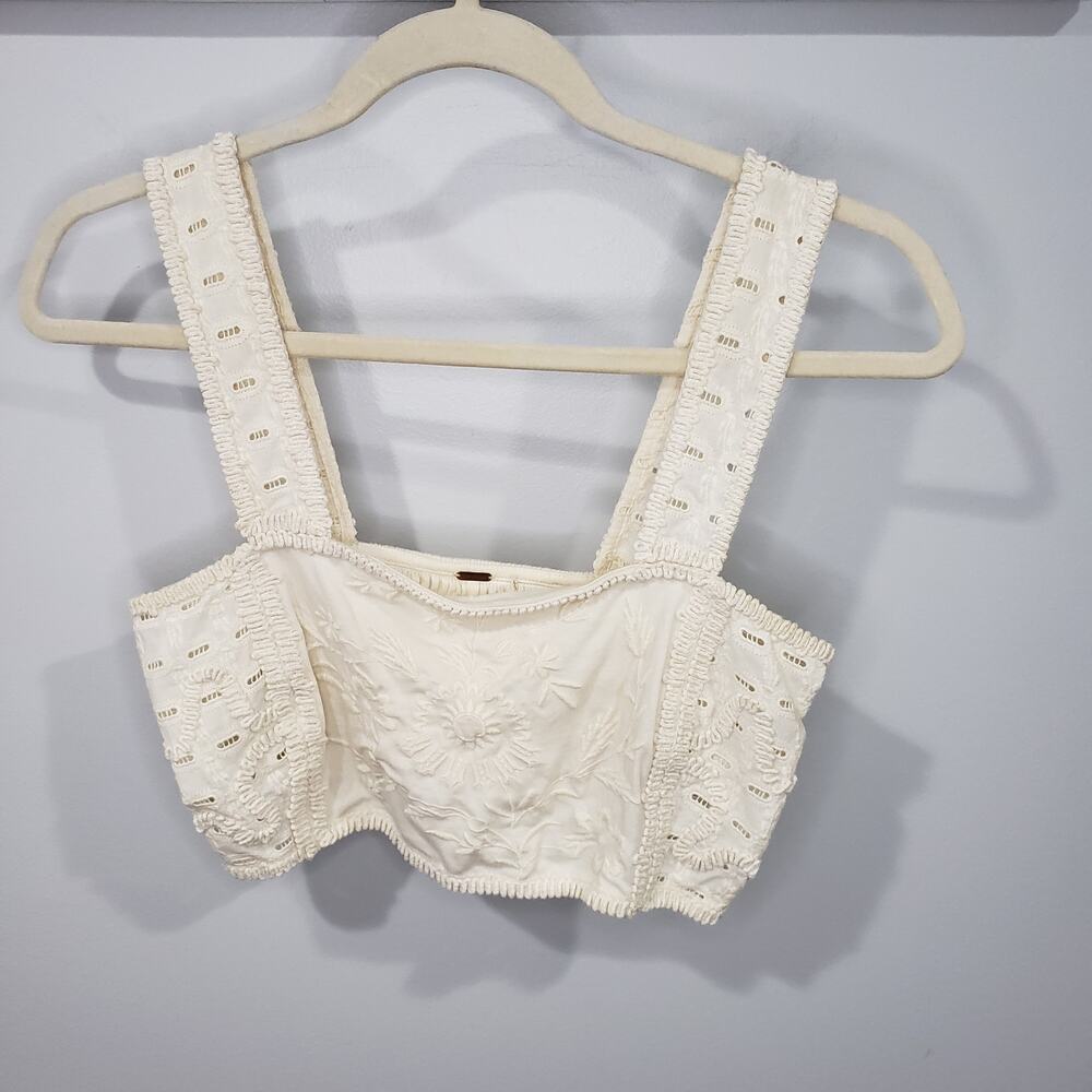 Free People Ivory Embroidered Crop Top S